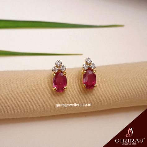 Pandora Earrings Studs, Small Earrings Gold, Ruby Stud Earrings, Gold Jewelry Outfits, Ruby Earrings Studs, Blue Stud Earrings, Diamond Earrings Design, Buy Jewellery Online, Fancy Blouse