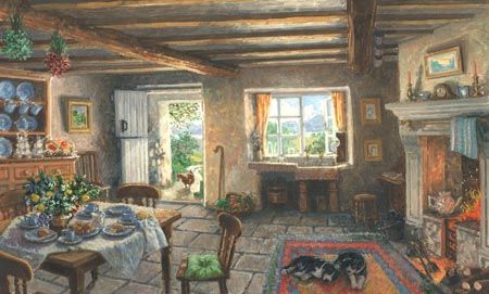 Dreaming of Biscuits, Stephen Darbishire Stephen Darbishire, Eco Buildings, Storybook Cottage, Cosy Room, Farm Houses, Interior Illustration, Cottage Art, English Art, Cottage Interiors