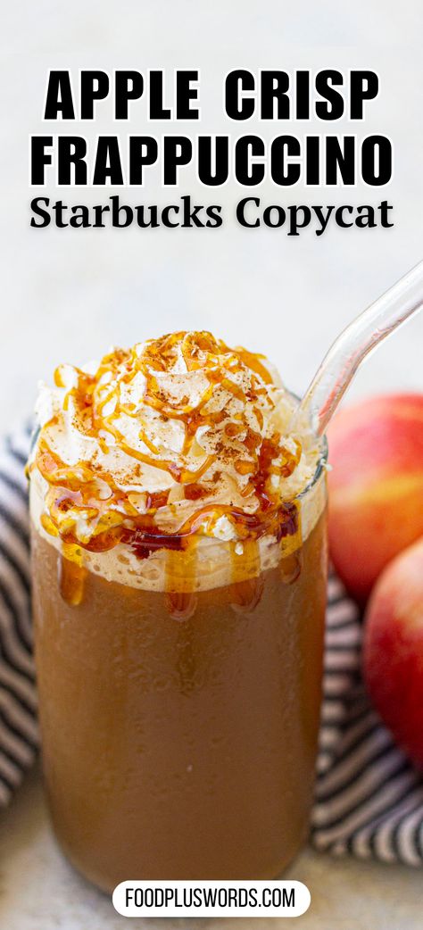 Homemade Frappe, Starbucks Frappuccino Recipe, Apple Syrup, Homemade Apple Crisp, Caramel Apple Crisp, Frappe Recipe, Frappuccino Recipe, Copycat Starbucks, Easy Autumn Recipes