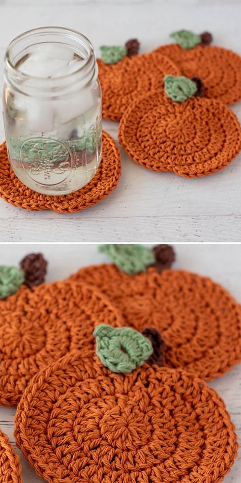 Crochet For Holidays, Crochet For Sale, Pumpkin Coasters Free Crochet Pattern, Crochet Coasters Free Pattern Round, Crochet Tea Coaster, Crochet Car Coasters Free Pattern, Free Easy Crochet Patterns For Beginners, Quick Crochet Projects To Sell, Fall Craft Night