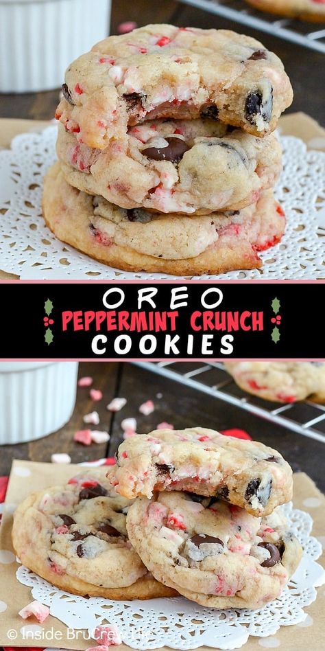 Peppermint Crunch Cookies, Cookies Peppermint, Peppermint Crunch, Crunch Cookies, Recipe For Christmas, Cookies And Cream Cake, Christmas Baking Recipes, Dessert Party, Oreo Dessert