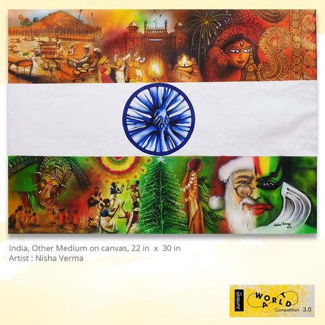 Diverse Artwork, Art Competition Ideas, Festival Paint, Independence Day Drawing, Different Religions, Meaningful Paintings, India Poster, Kids Canvas Art, Modern Art Canvas Painting