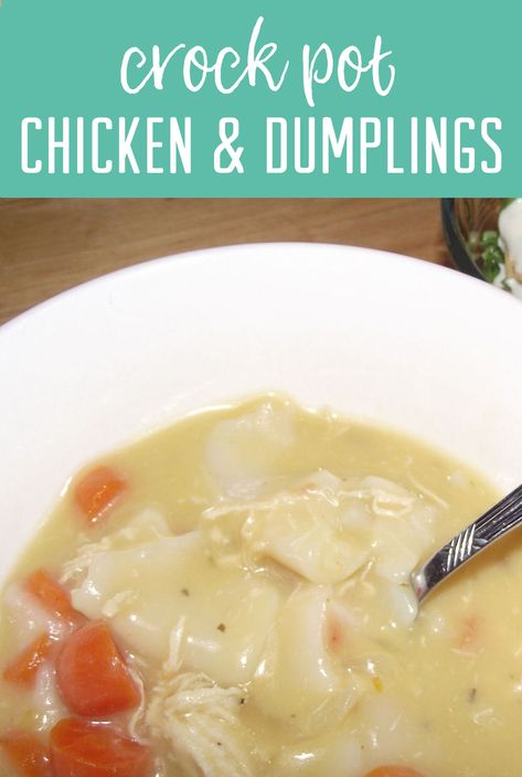 Easy Crock Pot Chicken and Dumplings Crock Pot Chicken And Dumplings, Chicken And Pastry, Chicken And Dumplings Recipe, Crockpot Chicken And Dumplings, Frozen Dumplings, Chicken And Veggies, Easy Crockpot Chicken, Crock Pot Chicken, Dumplings Recipe