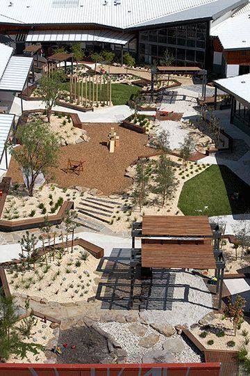 HASSEL | Projects - Harbour family and children's centre, Melbourne Australia Kindergarten Architecture, Playgrounds Architecture, Playground Landscaping, Children Playground, Urban Landscape Design, Natural Playground, Playground Design, Landscape Architecture Design, Backyard Playground