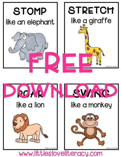 FREE Dear Zoo activity for toddlers, preschool, prek, & kindergarten. Great activity to go along with the book. Use at home with your own kids or in the classroom with students. FREE printable for a gross motor skills game called "Move Like an Animal." Incorporate literacy into the game for more learning! Children of all ages will have fun using this Dear Zoo gross motor game! #littlesloveliteracy #preschool Dear Zoo Activities, Zoo Activities Preschool, Zoo Animals Preschool, Zoo Lessons, Zoo Animal Activities, Preschool Zoo Theme, Zoo Preschool, Zoo Activities, Animal Activities For Kids