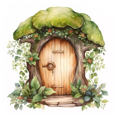 Premium AI Image | Fairy door with spring flowers watercolor clipart Fairy Door Illustration, Spring Illustration Art, Wall Murals Painted Diy, Spring Flowers Watercolor, Fairy Clipart, Spring Illustration, Spring Fairy, Wall Murals Painted, Gouache Art