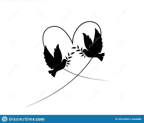 Love Birds Silhouette, Two Birds Kissing Tattoo, Birds Heart Tattoo, Dove Silhouette Tattoo, Tattoo Ideas Couples His And Her, Two Doves Tattoo, Love Birds Tattoo, Love Bird Tattoo, Birds Tattoo Design