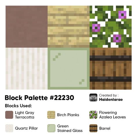 Minecraft Blocks That Go Together, Minecraft Aesthetic Block Palette, Minecraft Patterns Wall, Dark Oak Block Pallet Minecraft, Block Color Pallete Minecraft, Mc Block Palettes, Minecraft Block Palette Aesthetic, Mc Block Pallets, Minecraft House Color Palette