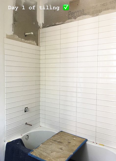 White Tile Master Shower Ideas, White Subway Tile Bathtub, Bath Tile Ideas Tub Surround, Stacked Subway Tile Bathroom, Vertical Subway Tile Bathroom, House Guest Bathroom, Hexagon Bathroom Tile, Basement Update, White Subway Tile Shower