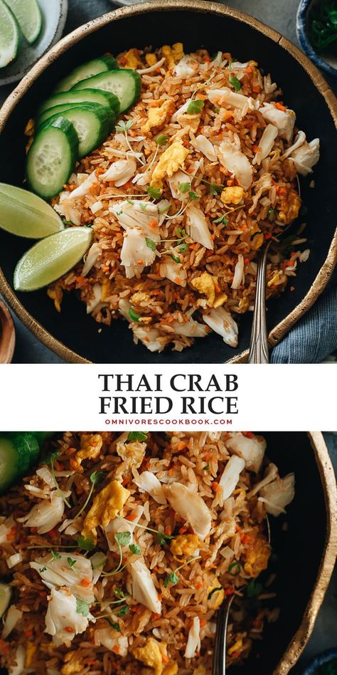 Crab Asian Recipes, Crab Fried Rice Recipe, Polynesian Dishes, Asian Potluck, Crab Fried Rice, Seafood Cravings, Thai Fried Rice, Crab Fries, Asian Rice