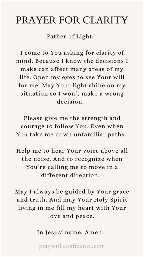 Prayer for Clarity: 13 Powerful Prayers For Guidance and Peace Pray For Clarity Quotes, Scriptures For Clarity, Praying For Guidance, Prayers For Answers, Pray For Guidance And Strength, Prayers For Spiritual Growth, Prayer For Contentment, Prayers For Guidance Strength Peace Healing, Prayers For Guidance Strength Faith