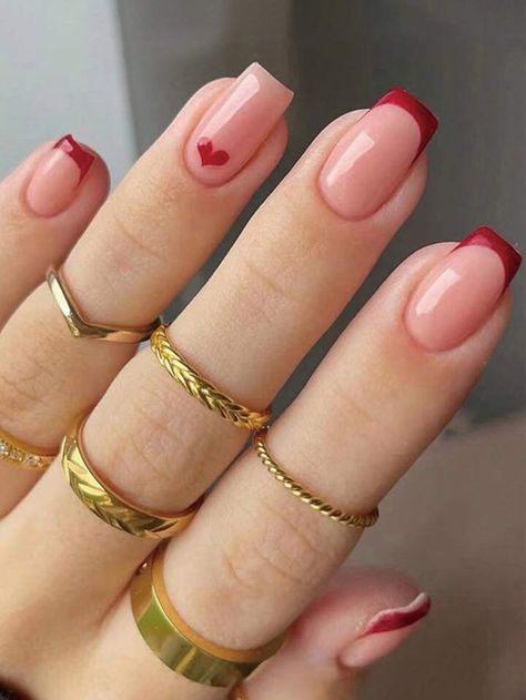 Short Nail Art Designs Simple, Nice Simple Nails, Nails Design Square Short, Simple Nail Ideas Short Square Summer, Nails Square Short Design, Nails Ideas Square Short, Pink Nails Inspo Short, Red Nails Square Short, Red French Nails Square