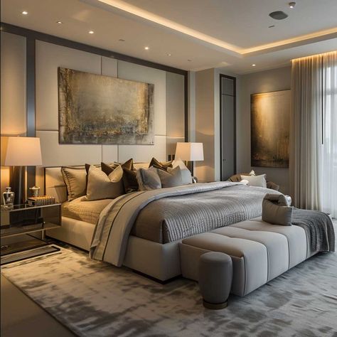 20+ Elegant Master Bedroom Interior Design Transformations • 333+ Images • [ArtFacade] Forest Modern Bedroom, Interior Of Bedroom, Stunning Bedrooms Master Suite, Moody Luxury Bedroom, Bed Frame Inspiration, Luxurious Bedrooms Elegant, Modern Cosy Bedroom, Dream Master Bedrooms Luxury, Bedroom Ideas Modern Elegant