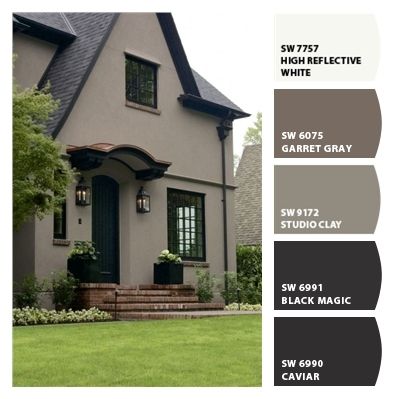 ColorSnap by Sherwin-Williams – ColorSnap by imacupcake Grey Paint Outside House, Muted Exterior House Colors, One Story Exterior Paint, Stucco And Stone Exterior Farmhouse, Brown Grey Exterior House Colors, Color Palette For Exterior Of Home, House Color Design Exterior Paint, Sage Home Exterior, Sherwin Williams Vinyl Siding Paint