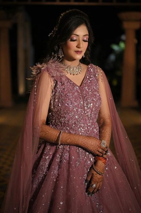 Sangeet makeup Pink gown makeup Princess look Engagement Gown Makeup Look, Sangeet Frocks For Bride, Engagement Gown Hairstyle Indian, Bridal Gown Designs Wedding Dresses, Sangeet Gowns Indian, Sangeet Gown For Bride, Engagement Hairstyles Indian Brides With Gown, Haïr Style For Gown, Engagement Makeup Look Indian