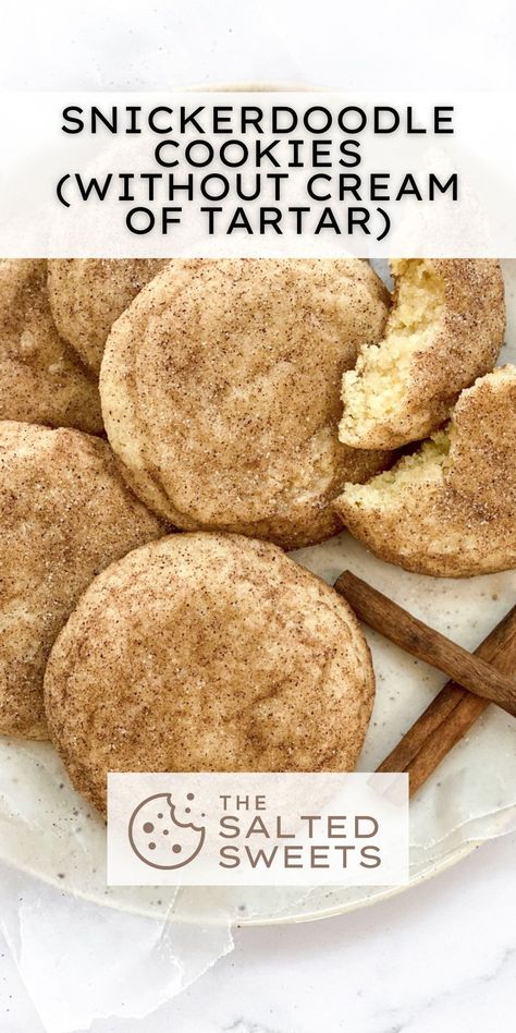 These snickerdoodle cookies (without cream of tartar) are made with adding baking powder as a substitute. They are sweet, chewy, and rolled in cinnamon and sugar. Cake Mix Recipes Cookies, Cookies From Cake Mix Recipes, Cookies Recipes Chocolate, Cookies And Cream Cookies, Cinnamon Sugar Cookies, Cookies And Cream Cake, Snickerdoodle Recipe, Snickerdoodle Cookies, Snickerdoodle Cookie Recipes