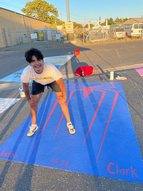 Senior Parking Space Ideas Spiderman, Spiderman Parking Spot Painting, Senior Parking Spaces Spiderman, Spiderman Senior Parking Spot, Spider Man Parking Spot, Marvel Parking Spot Painting, Spiderman Parking Spot, Highschool Parking Spot Ideas, Senior Spots