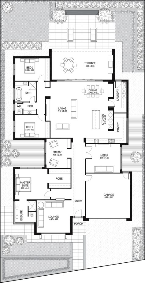 California House - Lares Homes H House Design, California Dream Home, California House Plans, Single House Plan, Long House Layout, Villa Plan Architecture Modern, Long House Plans, Modern House Layout, Australian House Plans