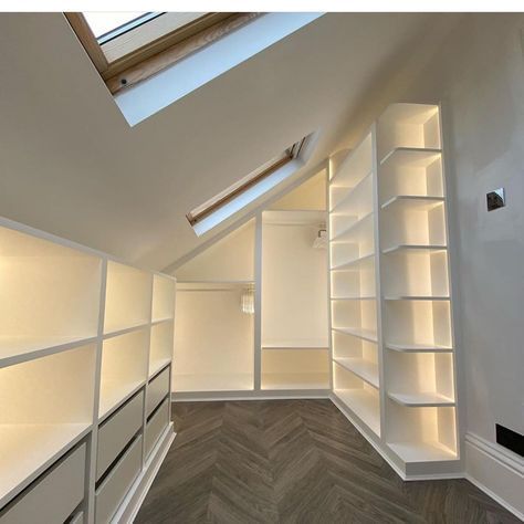 Loft Wardrobe Ideas, Loft Conversion Dressing Room, Loft Wardrobe, Loft Room Ideas, Loft Closet, Loft Conversion Bedroom, Attic Bedroom Storage, Living Room Ideas On A Budget, Attic Wardrobe