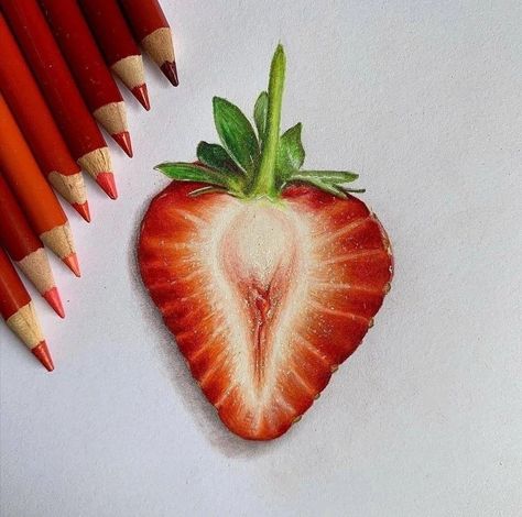 How To Draw Realistic Food, Red Drawings Simple, Fruit Pencil Drawing, Prismacolor Art Realistic, Prismacolor Art Easy, Colored Pencil Art Ideas, Lauren Asher Aesthetic, Colored Pencil Artwork Ideas, Prismacolor Drawing