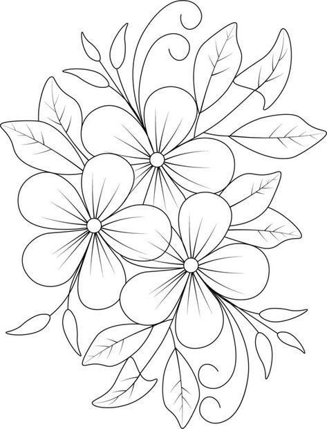 Flower Drawing For Embroidery, Flower Leaves Drawing, Drawings For Embroidery, Flower Embroidery Pattern Free Templates, Embroidery Drawing Pattern, Flower Patterns Template, Drawing Images Pencil, Flower Pattern Painting, Embroidery Designs Flowers