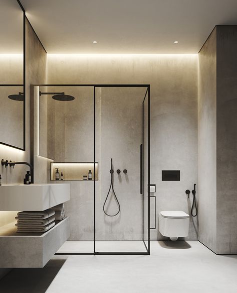 LIGHT BATHROOM DESIGN on Behance Contemporary Bathroom Lighting, Minimal Bathroom, Bathroom Interior Design Modern, Washroom Design, Bathroom Redesign, Bathroom Design Decor, 아파트 인테리어, Bathroom Inspiration Decor, Small Bathroom Design