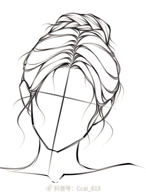 Body Base Sketch With Hair, Updo Drawing Reference, Hair Bun Drawing Reference Front View, How To Draw A Ponytail Front View, Ponytail Drawing Reference Front View, Manga Curly Hair, Free To Use Base Drawing Male, Hair Styles To Draw, How To Draw Female Hair