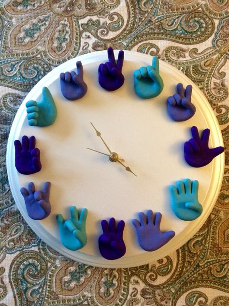 Custom Language, Clay Clock, Asl Art, Nursery Clock, Clock Wood, Wall Wood, Tanah Liat, Clock Gift, Nursery Playroom