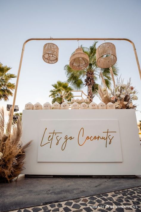 Pin on Sangeet Inspo Coconut Bar, Indian Destination Wedding, Event Bar, Fiesta Tropical, Coconut Bars, Popcorn Bar, Christmas Float, Bali Wedding, Welcome To The Party