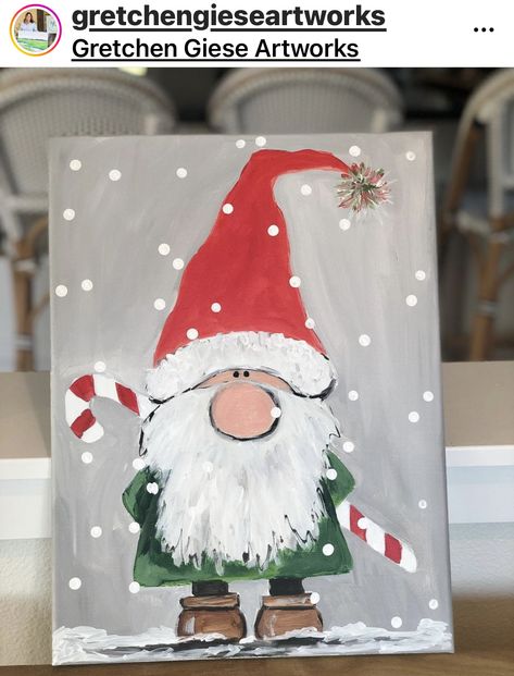 Holiday Canvas Painting Ideas Christmas, Christmas Canvas Easy Paintings, Merry Christmas Painting Ideas, Christmas Paintings Snowman, Cute Santa Painting, Christmas Presents Painting, Christmas Kids Painting Ideas, Christmas Gift Painting Ideas, Cute Paintings Christmas