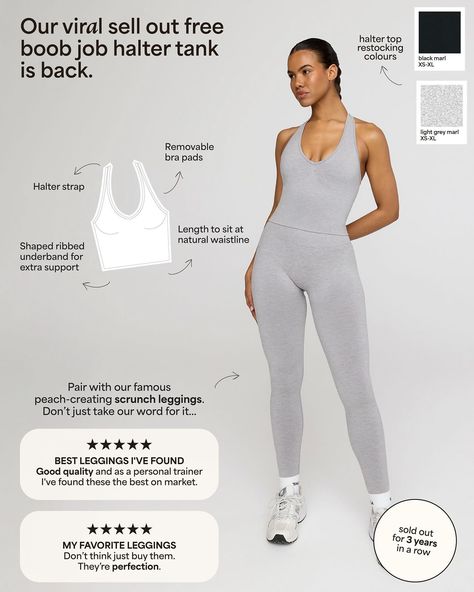 the universal experience of seeing yourself in sculpt seamless, and never wanting to take it off 🤠 what do you get if you pair our bestselling bum scrunch shorts with a unitard design that sells quicker than fresh pastries in a coffee shop? the hottest new activewear piece of the season, of course. introducing a brand new style: the sculpt seamless scrunch unitard. whether you’re hitting those PBs in the gym, grabbing a quick post-training coffee or spending the last of the summer days out... Activewear Branding, Fresh Pastries, Scrunch Shorts, Fitness Wear Outfits, Fitness Wear, Halter Tank, Activewear Brands, Halter Strap, Best Leggings