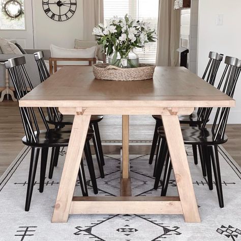 Light Wood Kitchen Table Decor, Light Wood Table With White Chairs, Natural Kitchen Table, Natural Wood Kitchen Table, World Market Dining Table, Cabin Dining Table, Kitchen Table With Bench, Light Wood Dining Table, Modern Farmhouse Dining Table