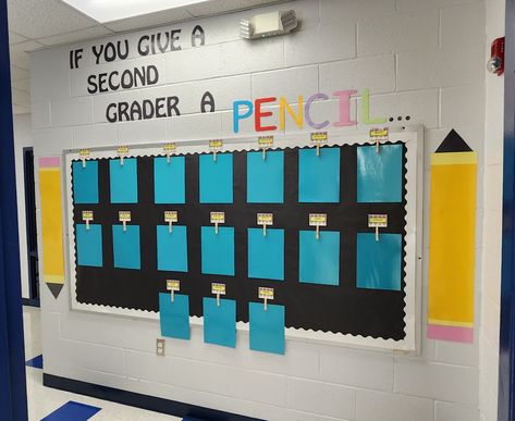 Bulletin board, pencil, second grade If You Give A Third Grader A Pencil Bulletin Board, If You Give A Second Grader A Pencil Bulletin Board, 2nd Grade Classroom Bulletin Boards, 2nd Grade Writing Bulletin Board, Second Grade Bulletin Board Ideas, Welcome To 2nd Grade Bulletin Board, Second Grade Bulletin Boards, Hallway Bulletin Boards, Class Bulletin Boards