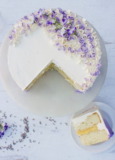 Lemon Lavender Cake Decoration, Lavender Swiss Meringue Buttercream, Honey Lavender Cake Recipe, Fuzzy Navel Cake, Lavender Cakes Birthday, Lemon Lavender Cake Recipes, Lavender Lemon Cake Recipe, Lemon And Lavender Cake, Lavender Recipes Food