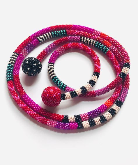 Lynne Sausele on Instagram: “New necklace for Mobilia’s ‘Red Show’, opening May 19th, Cambridge, MA. This is a bead crochet rope with beaded beads @mobiliagallery…” Rope Beading, Seed Bead Rope, Earrings Tutorial, Beading Inspiration, Cambridge Ma, Beaded Beads, Bead Crochet Rope, Beading Jewelery, Braided Necklace