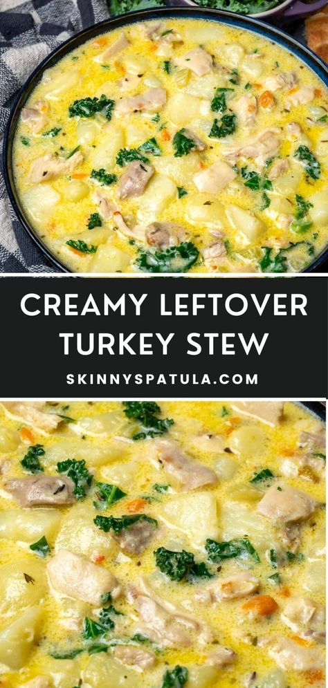 Creamy Leftover Turkey Stew Leftover Turkey Stew, Turkey Soup Crockpot, Best Turkey Soup, Creamy Turkey Soup, Turkey Casserole Recipes Leftover, Turkey Casserole Recipe, Turkey Stew, Leftover Turkey Soup, Turkey Leftovers