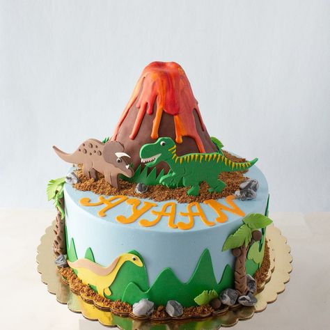 Dinosaur Cake For Boys, Dinosaur Volcano Cake, Snowflake Wedding Cake, Dinosaur Volcano, Dino Birthday Cake, Volcano Cake, Dinosaur Birthday Theme, Dino Cake, Dinosaur Birthday Cakes