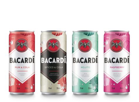 Canned Alcoholic Beverages, Ready To Drink Cocktails, Ready To Drink Packaging, Bacardi Drinks, Bacardi Mojito, Bottled Cocktails, Canned Cocktails, Pretty Alcoholic Drinks, Bacardi Rum