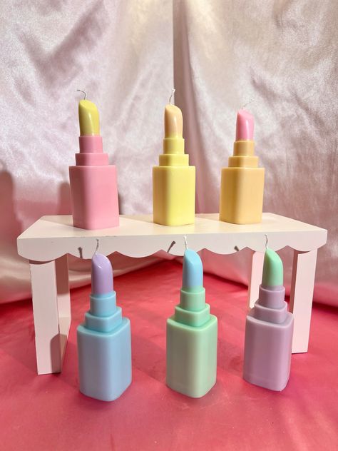 Tube Aesthetic, Kawaii Candle, Sculptural Candles, Lipstick Aesthetic, Funky Candles, Handmade Candles Diy, Pastel Candle, Hi Barbie, Cute Candle