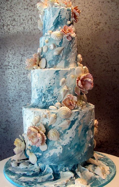 Ocean Shells | Big Wedding cake with an ocean theme. Cake is… | Flickr Ocean Wedding Cake, Ocean Wedding Theme, Beach Theme Wedding Cakes, Beach Themed Cakes, Ocean Cakes, Big Wedding Cakes, Dream Beach Wedding, Sea Cakes, Beach Cakes