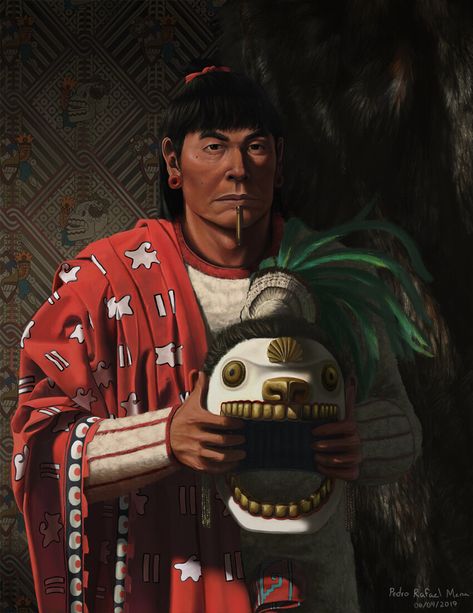 ArtStation - Lord Ahuizotl before his Coronation., Pedro Rafael Mena Mexican Art, Aztec Empire, Aztec Warrior, Aztec Art, Ruler, Nativity, New World, Native American, Art Gallery