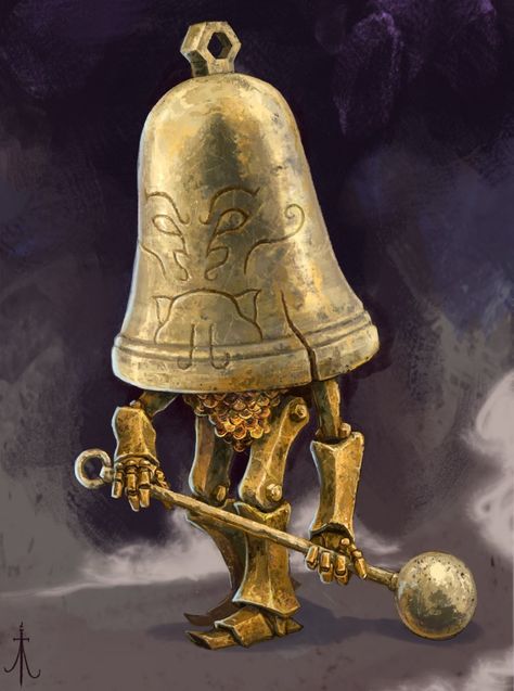 ArtStation - Bellboy, Aleksandar Ignatov Construction Character Design, Bell Character Design, Clockwork Creature, Metal Golem, Bell Illustration, Monsters Rpg, Bell Art, Dnd Monsters, Arte Robot