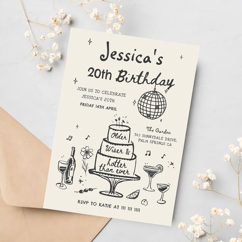 Disco Whimsical Hand Drawn Funky Birthday Party Invitation Craft Birthday Party Invitations, Birthday Invitation Card Handmade, Handmade Birthday Invitations, Hand Drawn Birthday Invitations, 20 Birthday Invitation, 20th Birthday Invitations, Bday Invitation Cards, Birthday Invite Ideas, Homemade Birthday Invitations