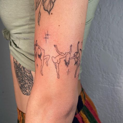 Matisse Tattoo, Lovebird Tattoo, Dancing Witches, Hannah Tattoo, Dancer Tattoo, Fun Tattoos, Women Dancing, Witch Tattoo, Line Art Tattoos