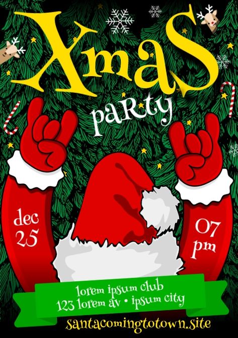 CHRISTMAS PARTY POSTER Holiday Party Flyer, Christmas Sale Poster, Christmas Poster Design, Christmas Party Poster, College Poster, School Christmas Party, Party Logo, Bad Santa, Flyer Design Layout