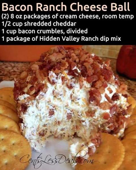 Bacon Ranch Cheeseball Bacon Ranch Cheeseball, Bacon Ranch Cheese Ball Recipe, Bacon Ranch Cheese Ball, Ranch Cheese Ball, Fingerfood Party, Ranch Dip, Cheese Ball Recipes, Cheese Balls, Pita Chips