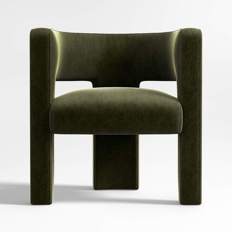 Sculpt Velvet Accent Chair | Crate and Barrel Cb2 Chairs, Cb2 Chair, Velvet Green Chair, Black Accent Chairs, Olive Green Chair, Green Accent Chairs, Foyer Chair, Green Velvet Chairs, Dining Chairs Blue