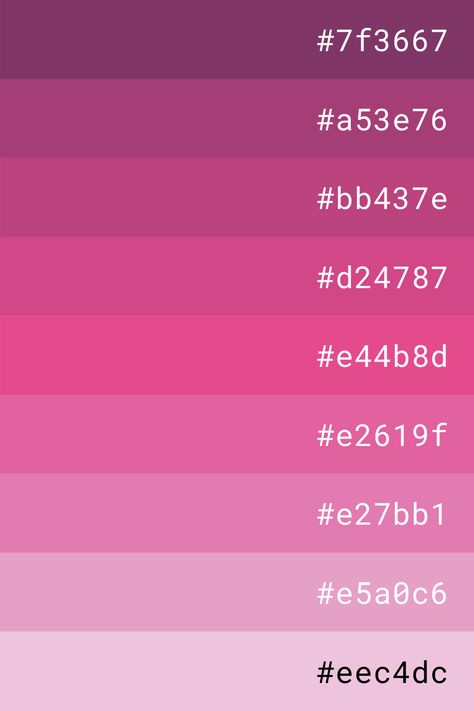 Hot Pink Hex Code, Shading Color Palette, Pink Color Palette Hex Codes, Pink Colors Shades, Pink Color Palette Colour Schemes, Pink Color Codes, Pink Hex Codes, Pink Palette Color, Pink Color Pallet