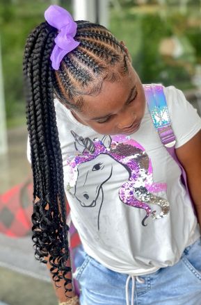 Side Ponytail Back To School Braided Hairstyle For Kids Back To School Hairstyles Black Girls Kids, Little Mixed Girl Braid Hairstyles Easy, Back To School Braids Hairstyles For Kids, Hairstyles Ponytail Braided, Christmas Braids For Black Kids, Braid Ponytail For Black Kids, Back School Hairstyles, Hairstyles Braid Ponytail, Braided Ponytails For Kids