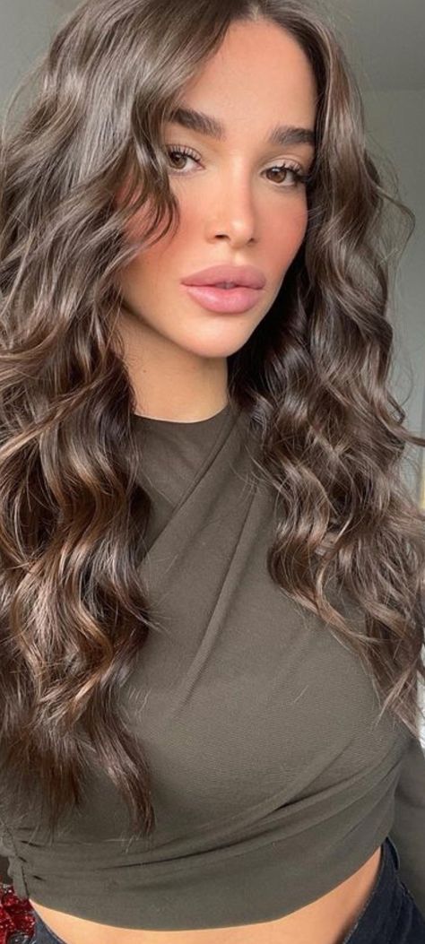 Brunette Fitness Woman, Brown Rich Hair Color, Light Rich Brown Hair, Rich Cool Brown Hair, Expensive Brunette 2023, Mermaid Waves Hairstyles, Hazelnut Hair Color Brown, Cool Tone Brunette, Advanced Hairstyles